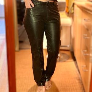 Genuine black leather pants for women